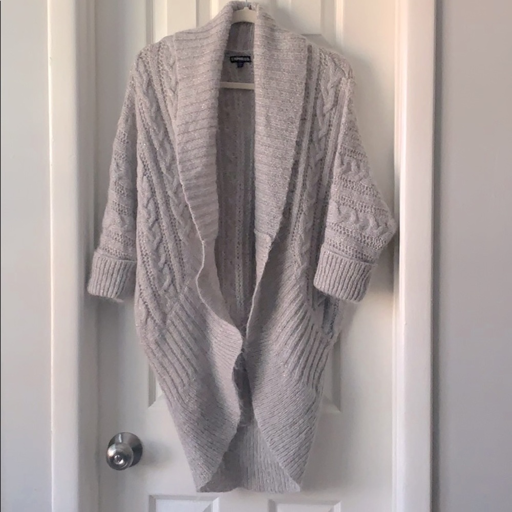 Express gray soft shawl metallic cardigan sweater